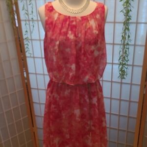 Calvin Klein Pink Floral Dress With Gold Chain Belt